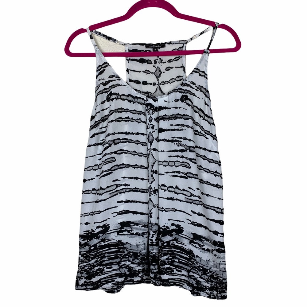 Soiree White Black Printed Racerback Draped Tank